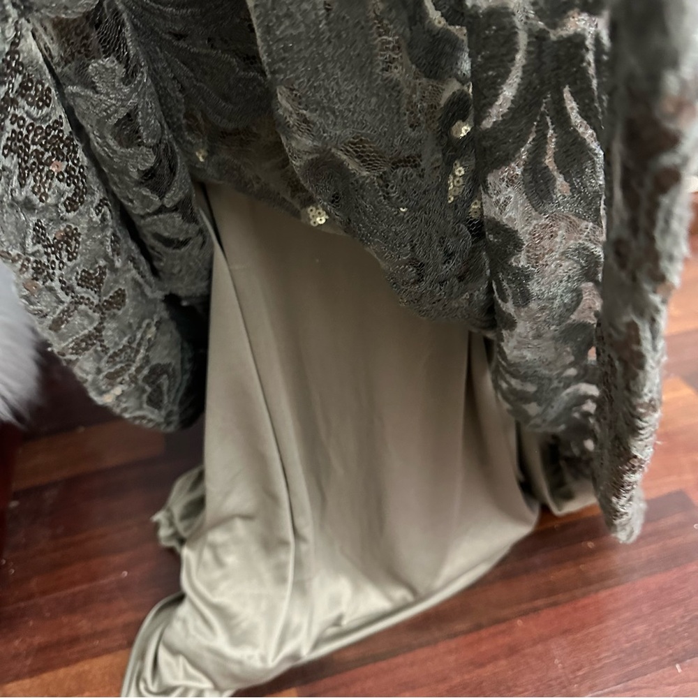 Tadashi Shoji Lace Sequin Gown in Gold and Olive - Picture 7 of 12